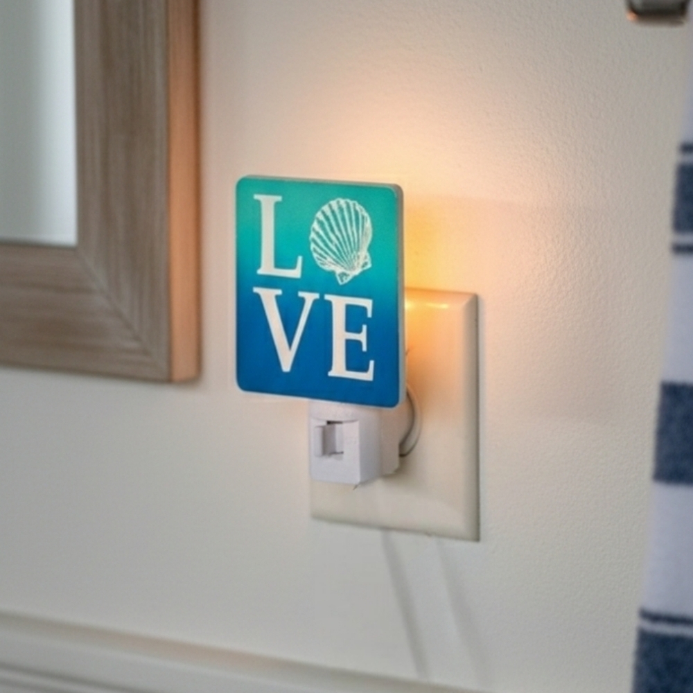 Coastal "LOVE" Seashell Night Light - Teal Blue Ombre Beach Decor